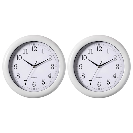Clockswise 13.75 Inch Plastic White Round Silent, Non-Ticking Battery Operated Analog Wall Clock, 2PK QI004510.WT.2